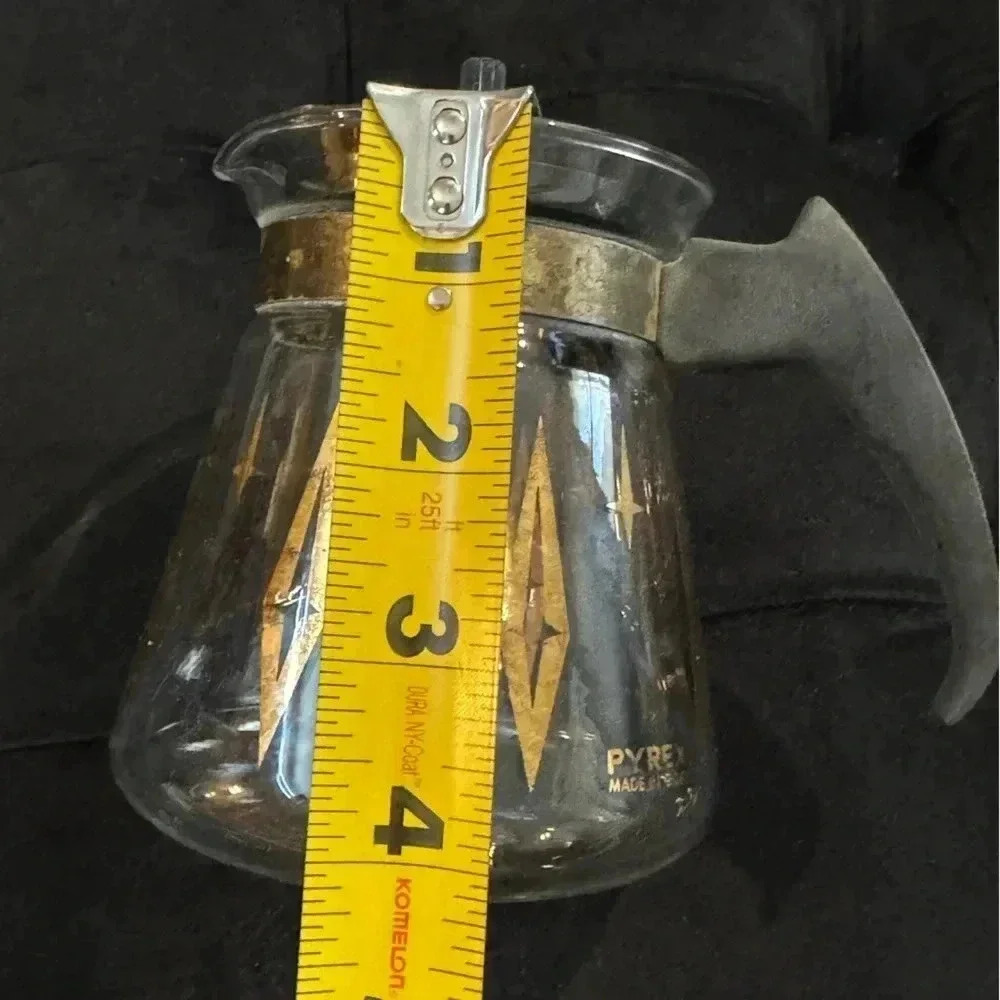 MCM PYREX GOLD ATOMIC DIAMOND STARS CARAFE 2 CUP COFFEE TEA POT 5" - Picture 12 of 12